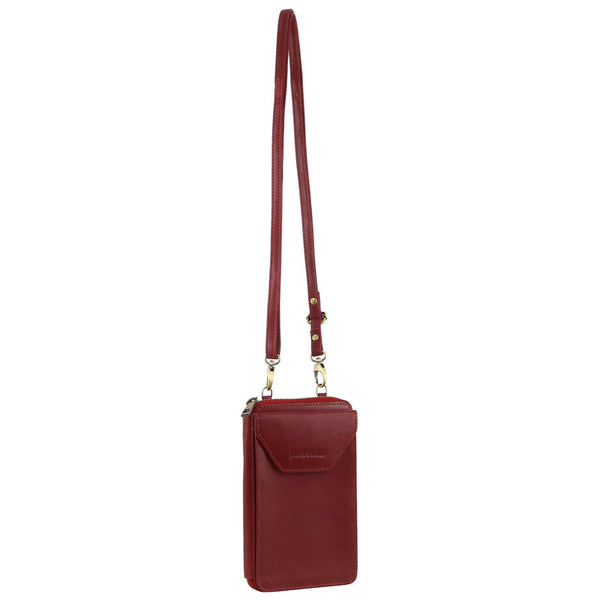Pierre Cardin Ladies Leather Phone Crossbody Bag Handbag Travel RFID Red
