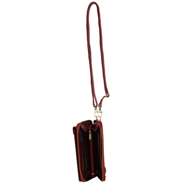 Pierre Cardin Ladies Leather Phone Crossbody Bag Handbag Travel RFID Red
