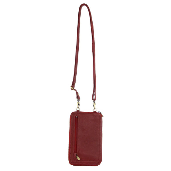 Pierre Cardin Ladies Leather Phone Crossbody Bag Handbag Travel RFID Red