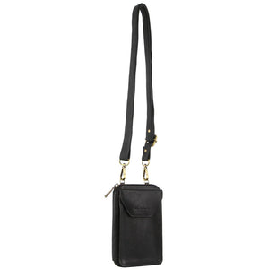 Pierre Cardin Ladies Leather Phone Crossbody Bag Handbag Travel RFID Black