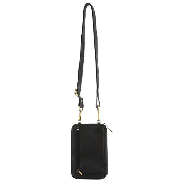 Pierre Cardin Ladies Leather Phone Crossbody Bag Handbag Travel RFID Black