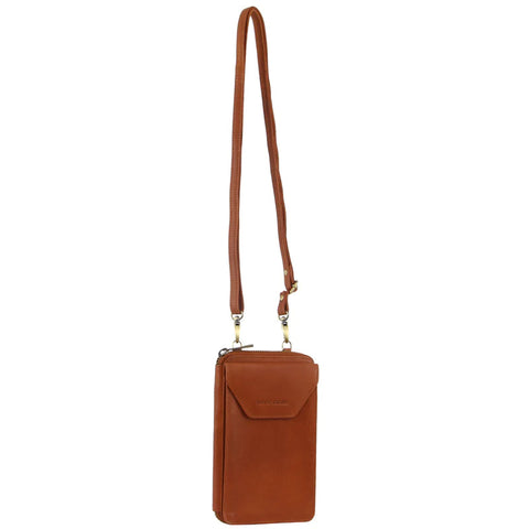 Pierre Cardin Ladies Leather Phone Crossbody Bag Handbag Travel RFID Cognac
