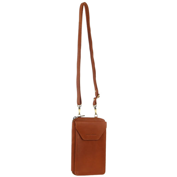 Pierre Cardin Ladies Leather Phone Crossbody Bag Handbag Travel RFID Cognac