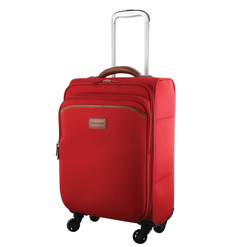 Pierre Cardin Carry On Soft Shell Spinner Suitcase Luggage Bag 48cm 40L Red