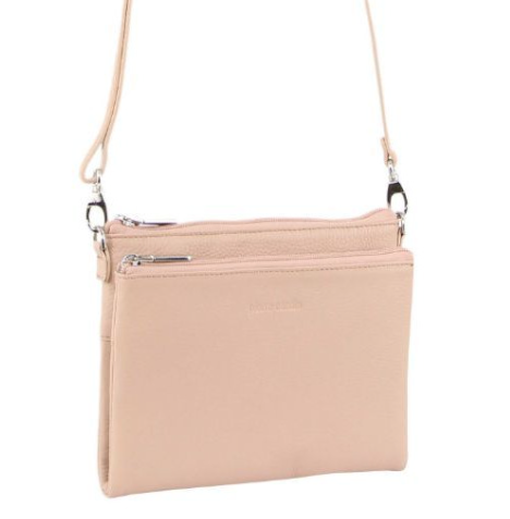 Pierre Cardin Ladies Leather Crossbody Shoulder Bag Handbag Travel Blush Pink