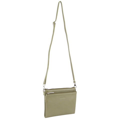 Pierre Cardin Ladies Leather Crossbody Shoulder Bag Handbag Travel Sage Green