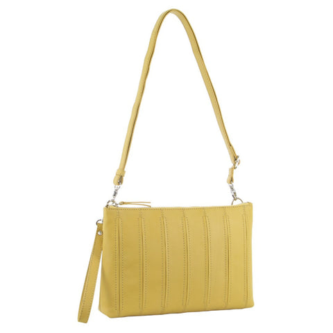 Pierre Cardin Leather Crossbody Clutch Bag Zip Adjustable Strap Yellow