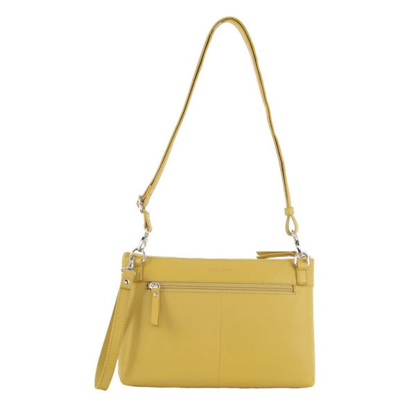 Pierre Cardin Leather Crossbody Clutch Bag Zip Adjustable Strap Yellow
