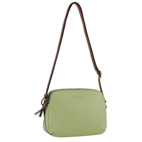 Pierre Cardin Leather Crossbody Shoulder Bag Dual Zip Adjustable Strap Green
