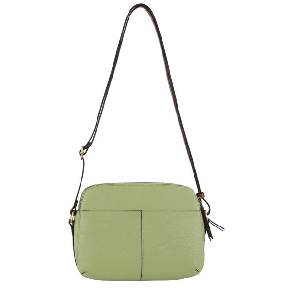 Pierre Cardin Leather Crossbody Shoulder Bag Dual Zip Adjustable Strap Green