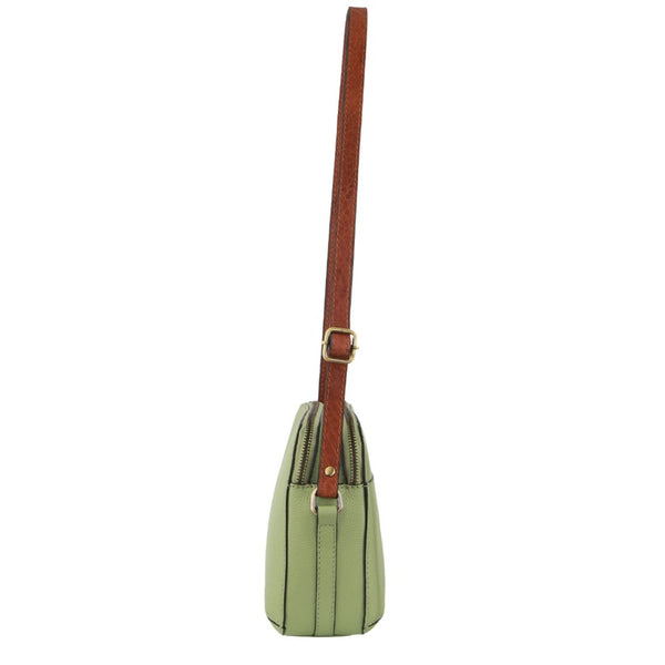 Pierre Cardin Leather Crossbody Shoulder Bag Dual Zip Adjustable Strap Green