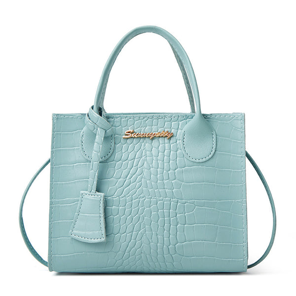 Faux PU Crocodile Embossed Leather Tote Shoulder Bag Handbag Blue