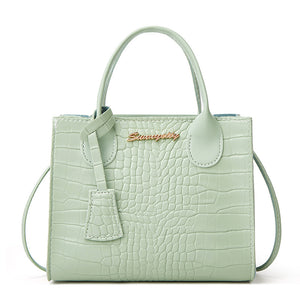 Faux PU Crocodile Embossed Leather Tote Shoulder Bag Handbag Green