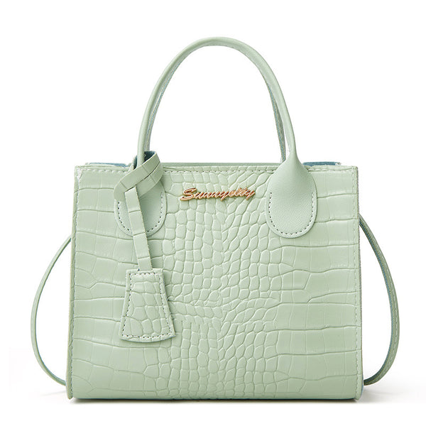 Faux PU Crocodile Embossed Leather Tote Shoulder Bag Handbag Green