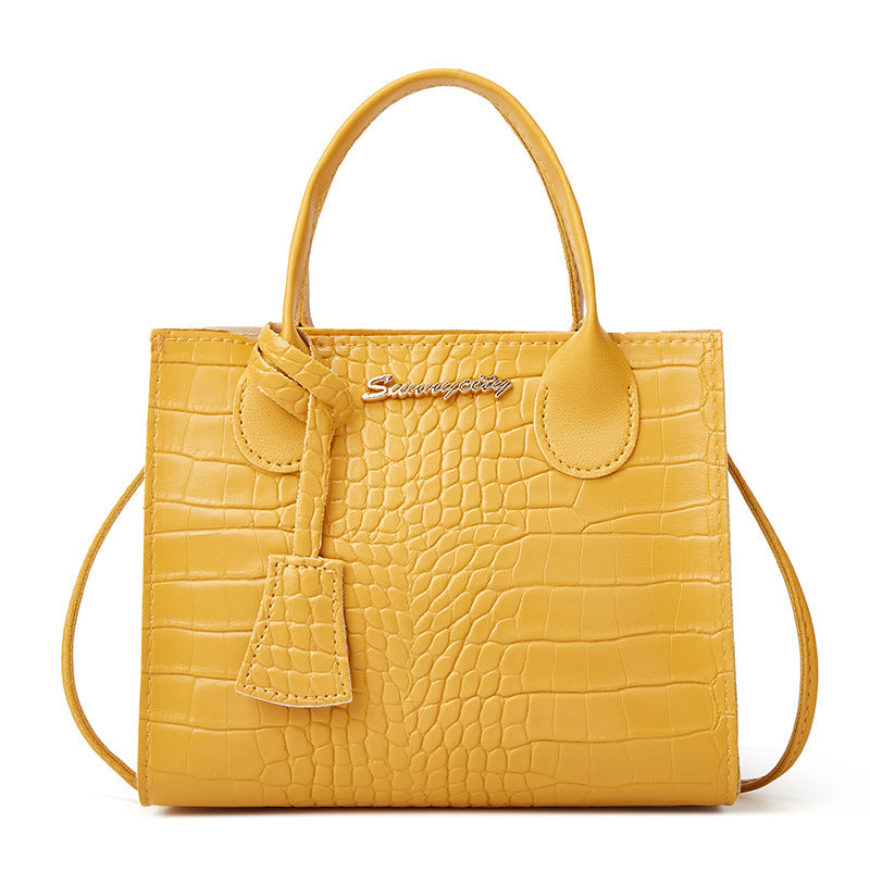 Faux PU Crocodile Embossed Leather Tote Shoulder Bag Handbag Yellow