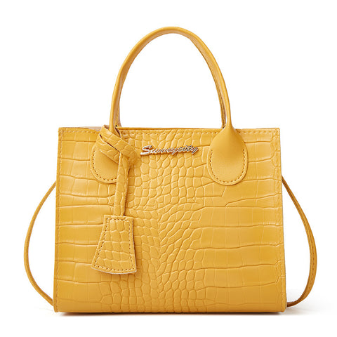 Faux PU Crocodile Embossed Leather Tote Shoulder Bag Handbag Yellow