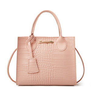 Faux PU Crocodile Embossed Leather Tote Shoulder Bag Handbag Pink