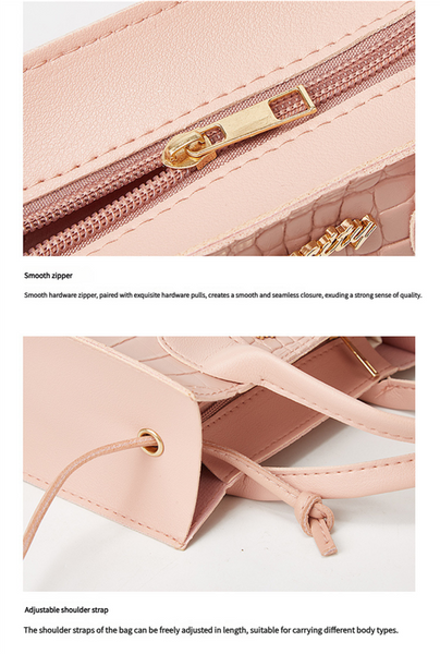 Faux PU Crocodile Embossed Leather Tote Shoulder Bag Handbag Pink
