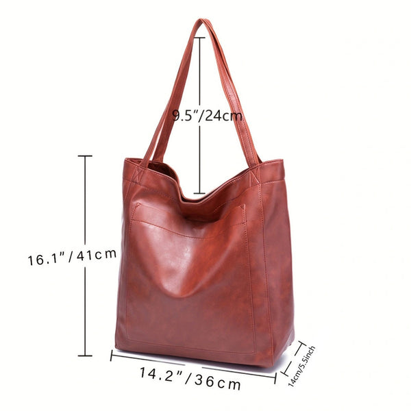Faux PU Leather Tote Shoulder Bag Handbag Multi Pocket Black