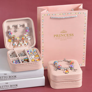 66 Pce DIY Charm Bracelet Making Kit Beads Flowers Stars Storage Box Rainbow