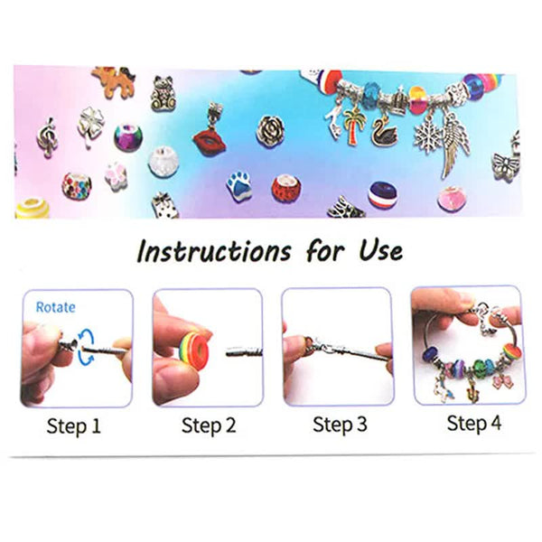 66 Pce DIY Charm Bracelet Making Kit Beads Flowers Stars Storage Box Purple