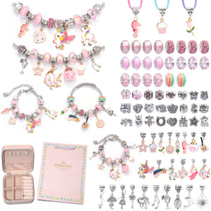 76 Pce DIY Charm Bracelet Making Kit Beads Flowers Stars Storage Box Rainbow