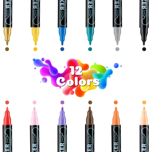 12 Colour Dual 1mm Fine 5mm Round Tip Acrylic Paint Ink Pens Markers Art Craft