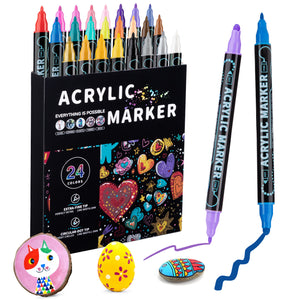 24 Colour Dual 1mm Fine 5mm Round Tip Acrylic Paint Ink Pens Markers Art Craft