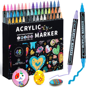 48 Colour Dual 1mm Fine 5mm Round Tip Acrylic Paint Ink Pens Markers Art Craft