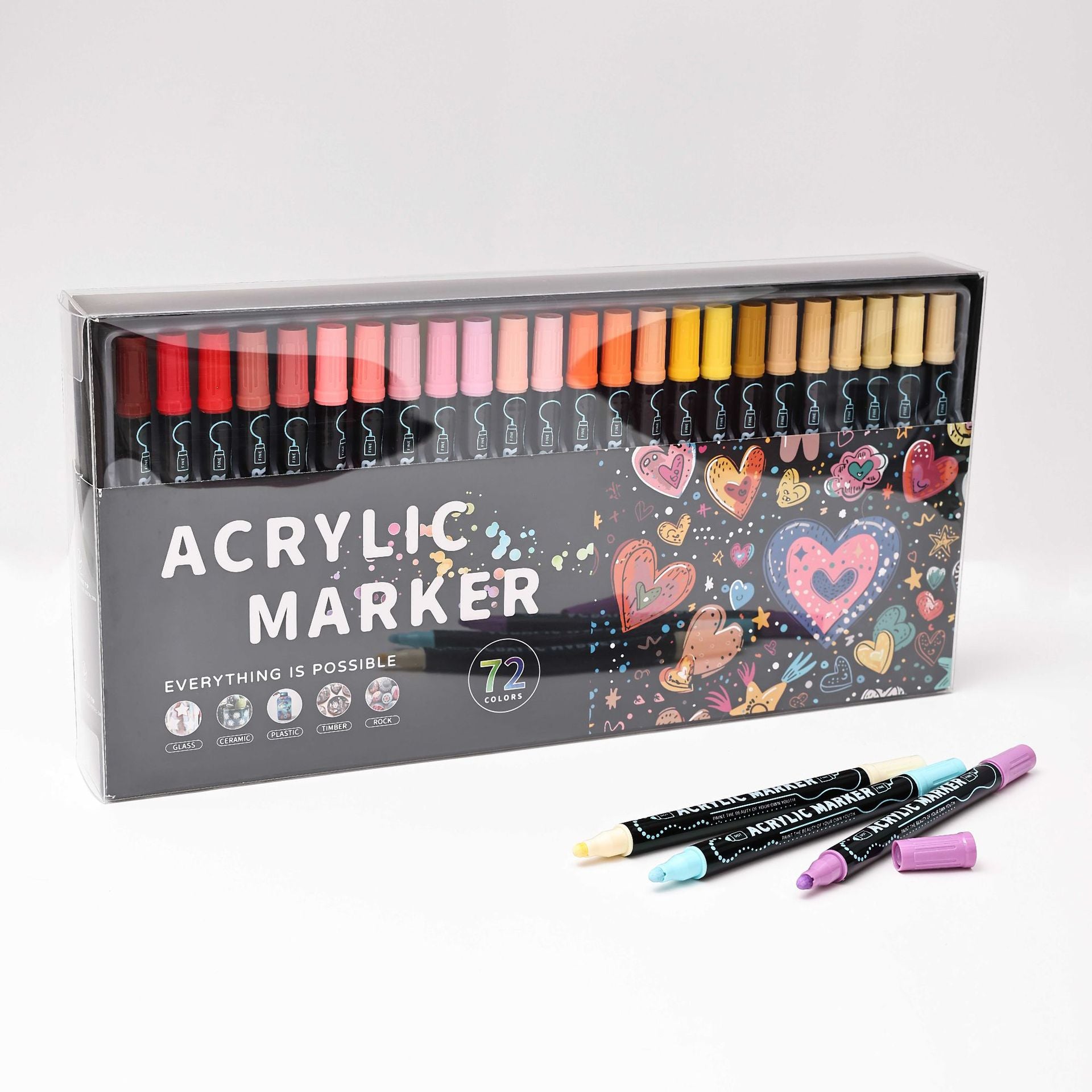 72 Colour Dual 1mm Fine 5mm Round Tip Acrylic Paint Ink Pens Markers Art Craft