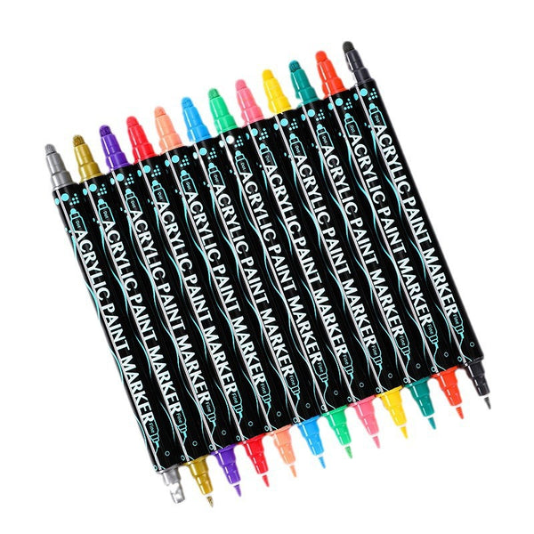 24 Colour Dual Fine Brush Tip Acrylic Paint Ink Pens Markers Art Craft