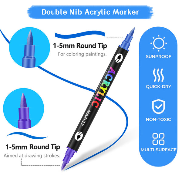 36 Pack 72 Colour Dual Brush Fine Tip Acrylic Paint Pens Markers Drawing Craft