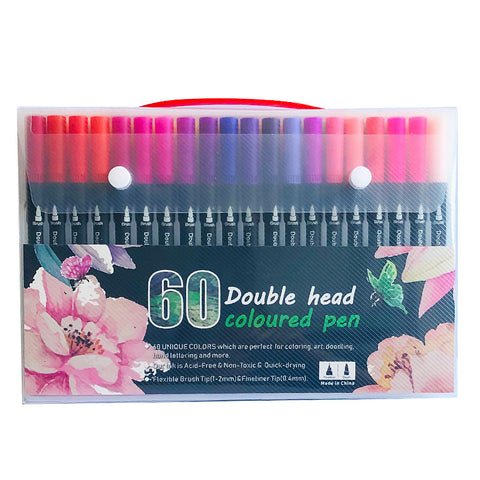 60 Colour Dual Brush Fine Tip Colouring Pens Markers Sketch Calligraphy Craft