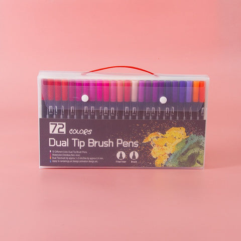 72 Colour Dual Brush Fine Tip Colouring Pens Markers Sketch Calligraphy Craft