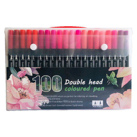 100 Colour Dual Brush Fine Tip Colouring Pens Markers Sketch Calligraphy Craft