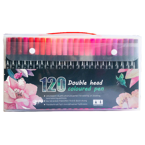 120 Colour Dual Brush Fine Tip Colouring Pens Markers Sketch Calligraphy Craft