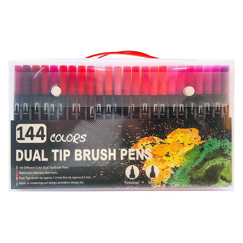 144 Colour Dual Brush Fine Tip Colouring Pens Markers Sketch Calligraphy Craft