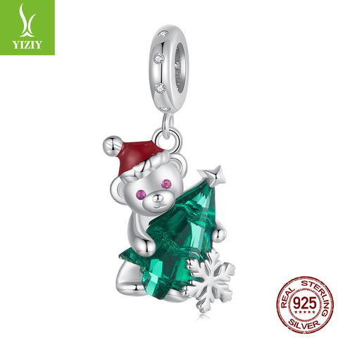 Christmas Bear Enamel Sterling Silver Bead Charm Bracelet Necklace Pendant