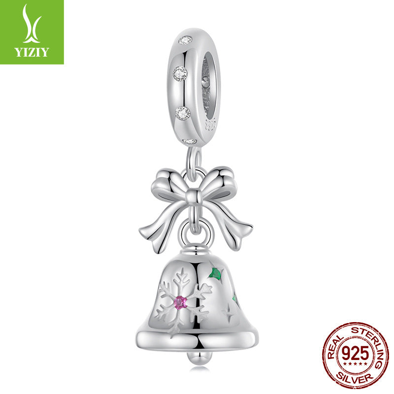 Christmas Bell Enamel Sterling Silver Bead Charm Bracelet Necklace Pendant