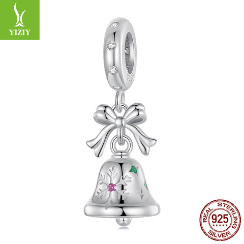 Christmas Bell Enamel Sterling Silver Bead Charm Bracelet Necklace Pendant