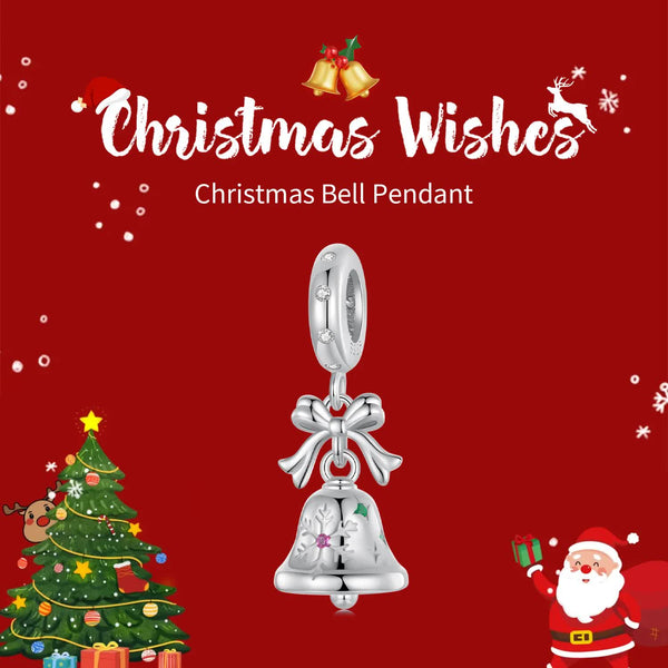 Christmas Bell Enamel Sterling Silver Bead Charm Bracelet Necklace Pendant
