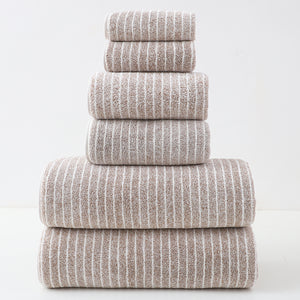6 Pce Luxury Cotton Striped Hand Bath Towel Washcloth Facecloth Set Brown