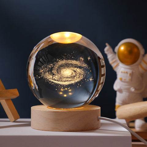 3D Galaxy Crystal Ball Sphere Desk Table Side Lamp Light USB 8cm
