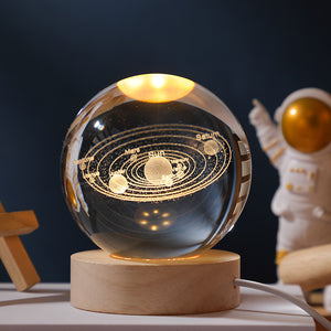 3D Solar System Crystal Ball Sphere Desk Table Side Lamp Light USB 8cm