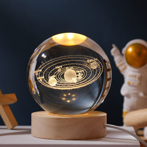3D Solar System Crystal Ball Sphere Desk Table Side Lamp Light USB 8cm