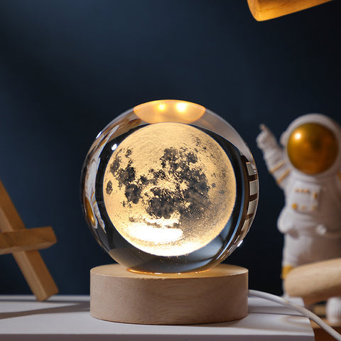 3D Moon Crystal Ball Sphere Desk Table Side Lamp Light USB 8cm