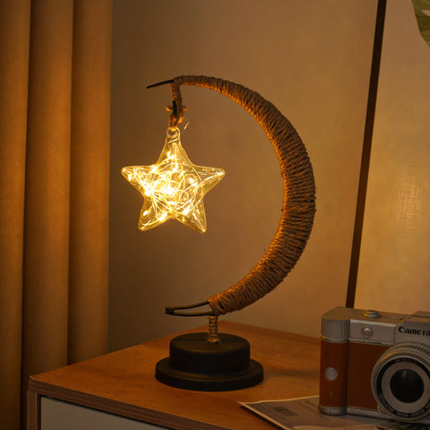 USB Powered Hemp LED Table Side Coffee Lamp Light Crescent Moon Star