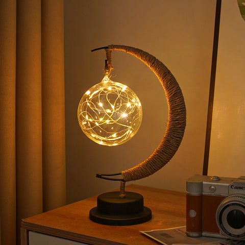 USB Powered Hemp LED Table Side Coffee Lamp Light Crescent Moon Sphere