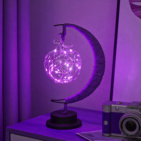 USB Powered Hemp LED Table Side Coffee Lamp Light Crescent Moon Purple Apple