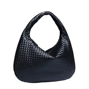 Faux PU Leather Woven Hobo Underarm Shoulder Bag Handbag Black